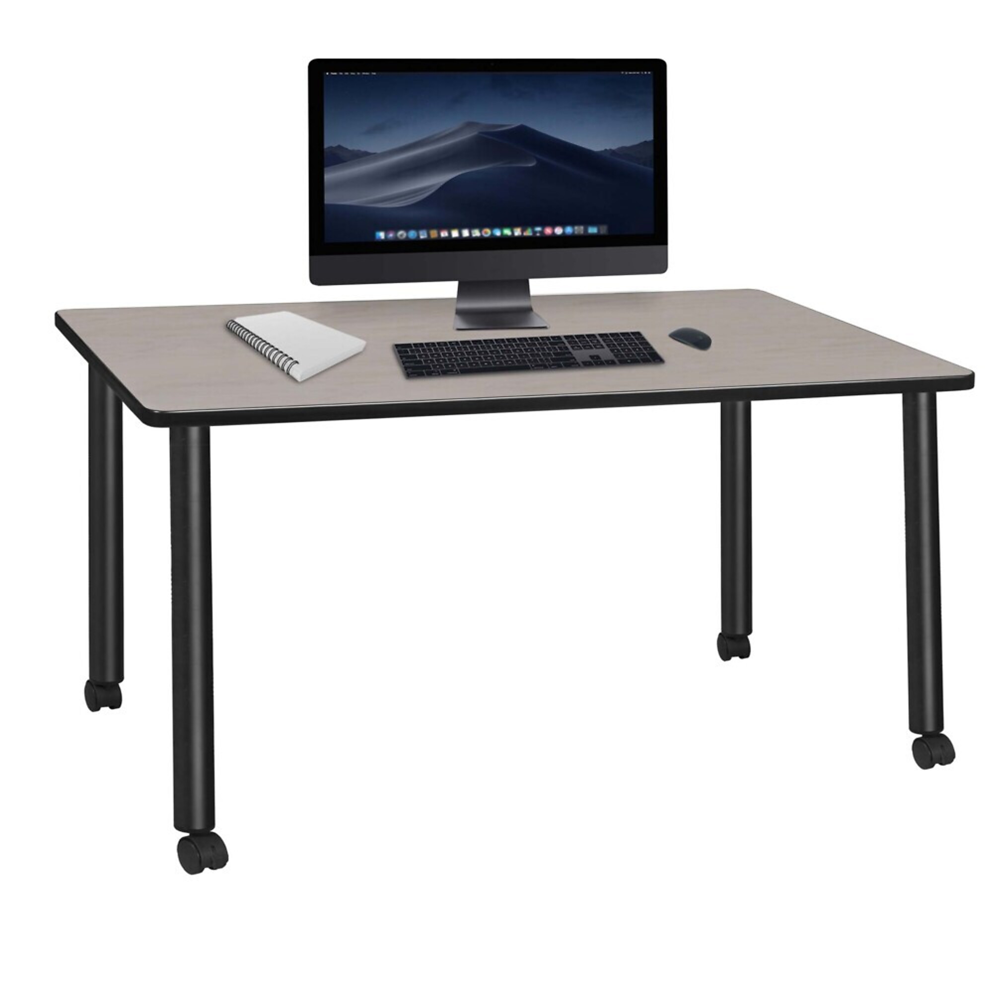 Regency Kee Mobile Desk — 66in. x 24in., Maple/Cherry Top, Black Legs, Locking Casters, Model# MDCL6624PLBK